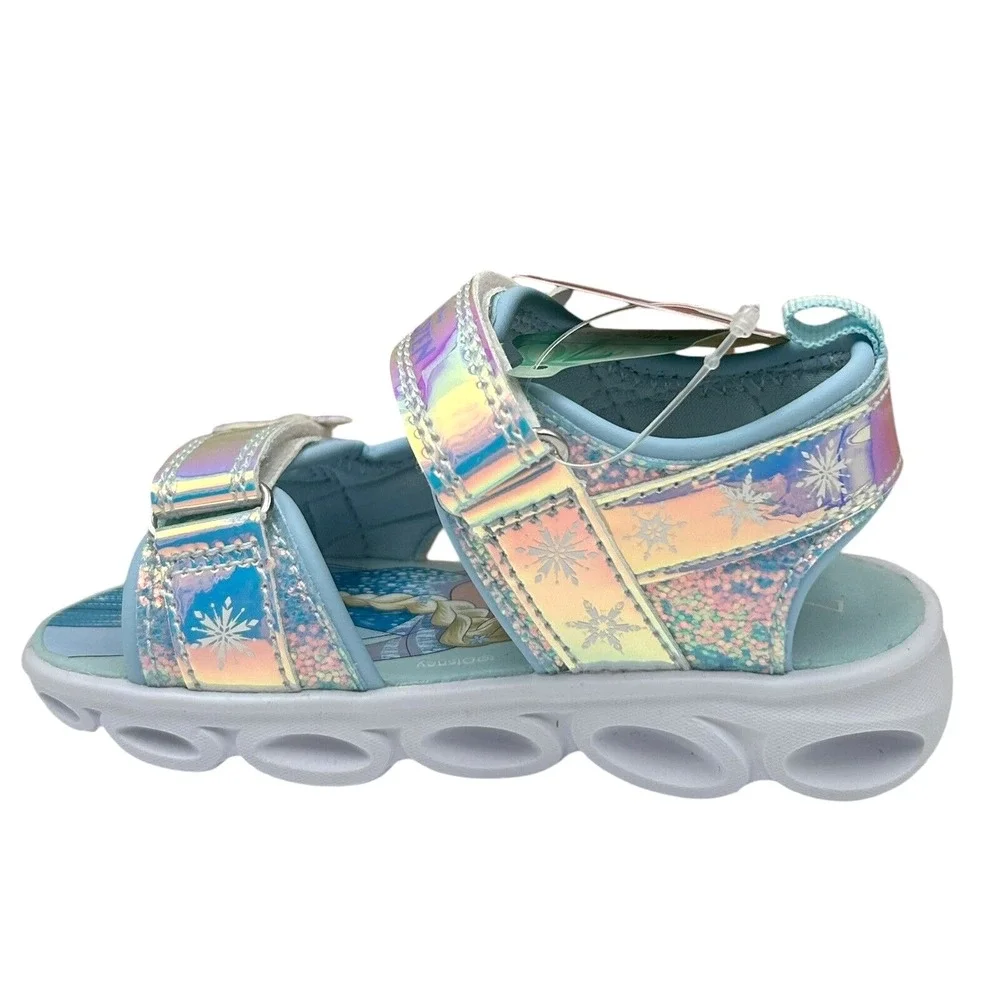 Disney Frozen Anna &‎ Elsa Toddler Girl's Light-up Sandals Size 7 Silver/Aqua